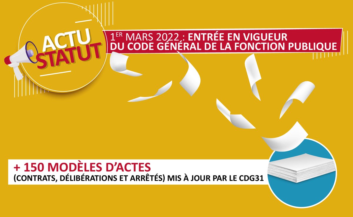 cdgfpt_31's tweet photo. 1er mars 2022 : entrée en vigueur du #CodeGénéral de la #FonctionPublique
Le #CDG31 a mis à jour 164 modèles d’actes et livrets d'information concernant la gestion du personnel territorial.
➡️ En savoir + : https://t.co/vR1hxAhjCV
#DroitPublic https://t.co/H3CUgkWSXQ