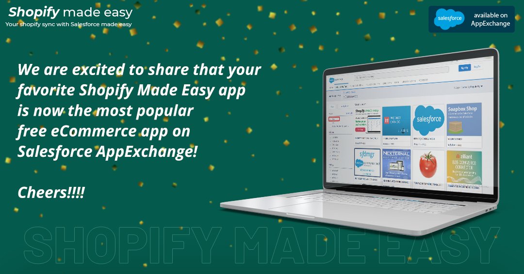 SyncMadeEasy's tweet photo. The entire team of @ShopifymadeEasy is super thrilled to share that we are the most popular #ecommerce app on Salesforce AppExchange. Thank you all for your continued support!
#salesforce #team #proudmoment #celebrations #apps #appexchange #shopifymadeasy https://t.co/Cva9xkPx2I