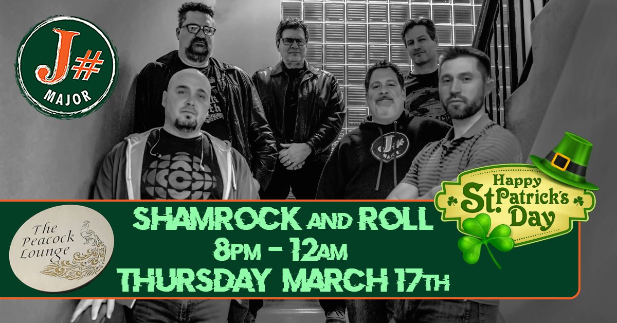 jsharpmajor's tweet photo. Come join us for a bit of "Shamrock &amp; Roll" this Thursday - ST. PATRICK'S DAY - at the wonderful Peacock Lounge (64 Talbot, Essex). We're on from 8pm to 12am. https://t.co/DG48GtL1AL