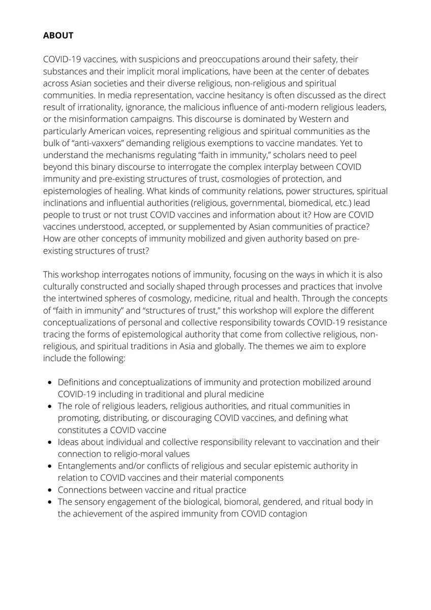 nus_ari's tweet photo. CFP | Faith in Immunity: Religion, COVID-19 vaccines and Structures of Trust | Submission Deadline: 30 April 2022

This workshop interrogates notions of #immunity, focusing on the ways in which it is also culturally constructed and socially shaped in Asia: https://t.co/s7K4MkoTUA https://t.co/3Nuf7irZ4l