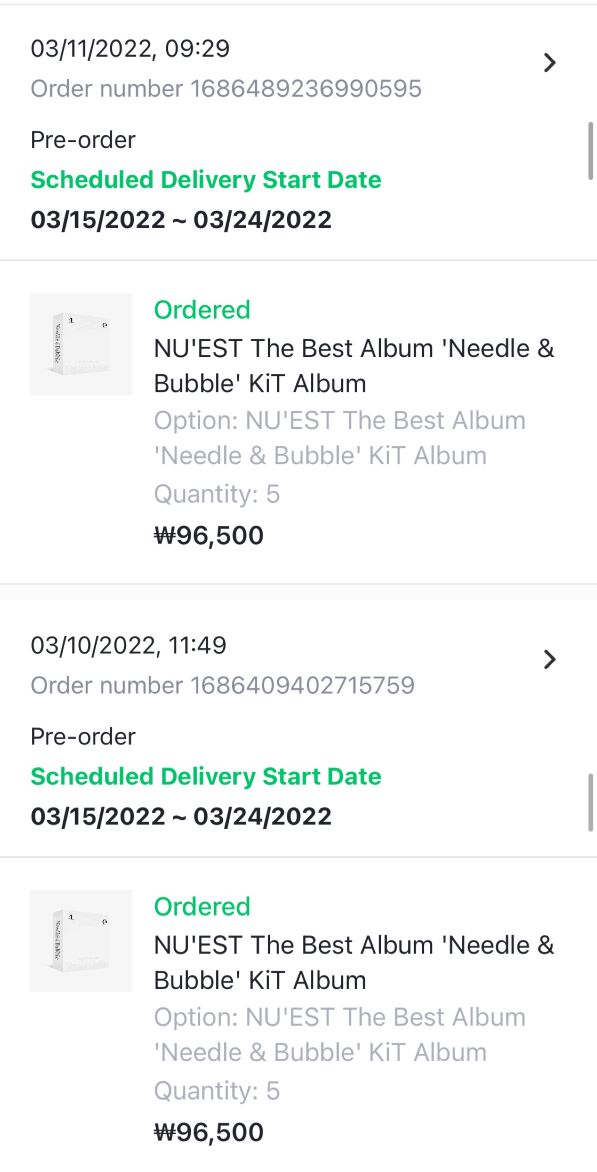This time we have bought 1018 ‘Needle&Bubble’ albums 💽

903 albums from K4
105 albums form Weverse shop
10 kit albums form Weverse shop

💕Chinese fans will always be with you🐯

#백호 #BAEKHO  #강동호
#NUEST  #뉴이스트  
  #Needle_n_Bubble 
#20220315_6PM_KST