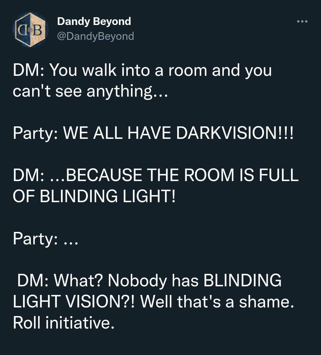 MemesDnd's tweet photo. Got blindsided by this one
🧙🏻‍♂️⚔️😂
OC: DandyBeyond
#dungeonsanddragons #gamenight #dndminiatures #tabletopgames #funny  #follow  #bard https://t.co/zqbDZpQDJN