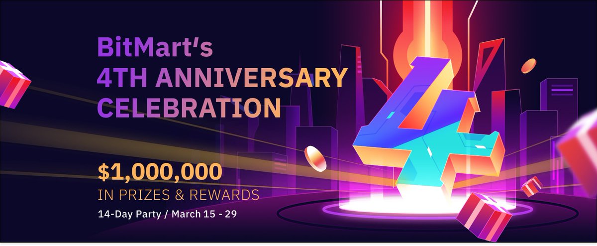 kanaitatsuo's tweet image. 今日3月15日から4周年イベントが開始されてるようです。#BitMart bitmart.com/anniverasry-4t…