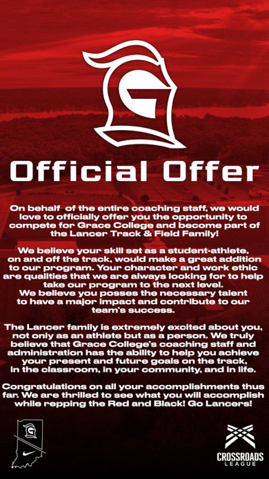 Blessed to receive a offer from grace college <a href="/CoachHerbertSMF/">Doug Herbert</a> <a href="/GraceCollegeTF/">Grace Track & Field</a>