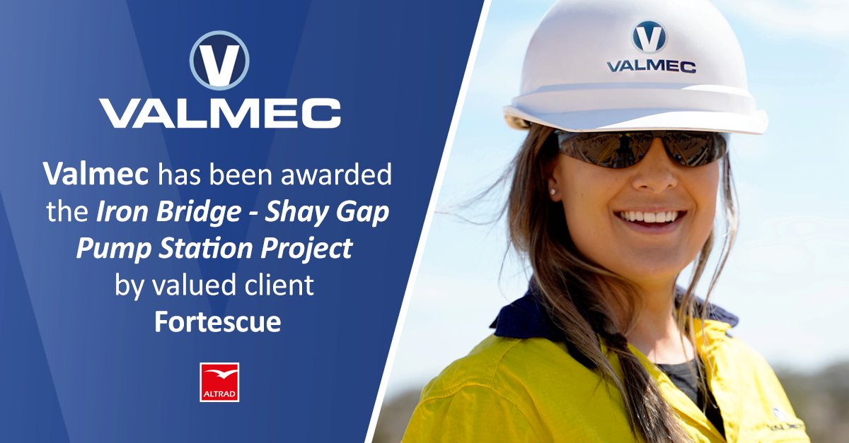 ValmecLimited's tweet photo. Valmec is proud to announce our recent award for the construction of the Iron Bridge - Shay Gap pump station on behalf of Fortescue Metals Group (Fortescue).
🔗Read more: https://t.co/iTicwvz5la
#Valmec #Fortescue #Altrad #AltradAPAC #Civil #Infrastructure #PumpStation https://t.co/I5QaawEHvk