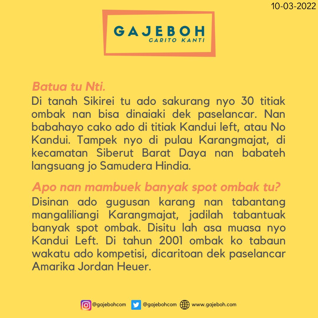 gajebohcom's tweet photo. Kok gadang bana cameh pulo, kok dapek sadang elok lah, apo lai baraja baselancar. https://t.co/Alfg5xEXvz