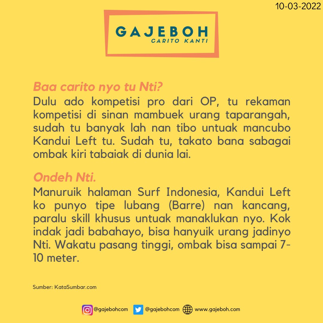 gajebohcom's tweet photo. Kok gadang bana cameh pulo, kok dapek sadang elok lah, apo lai baraja baselancar. https://t.co/Alfg5xEXvz