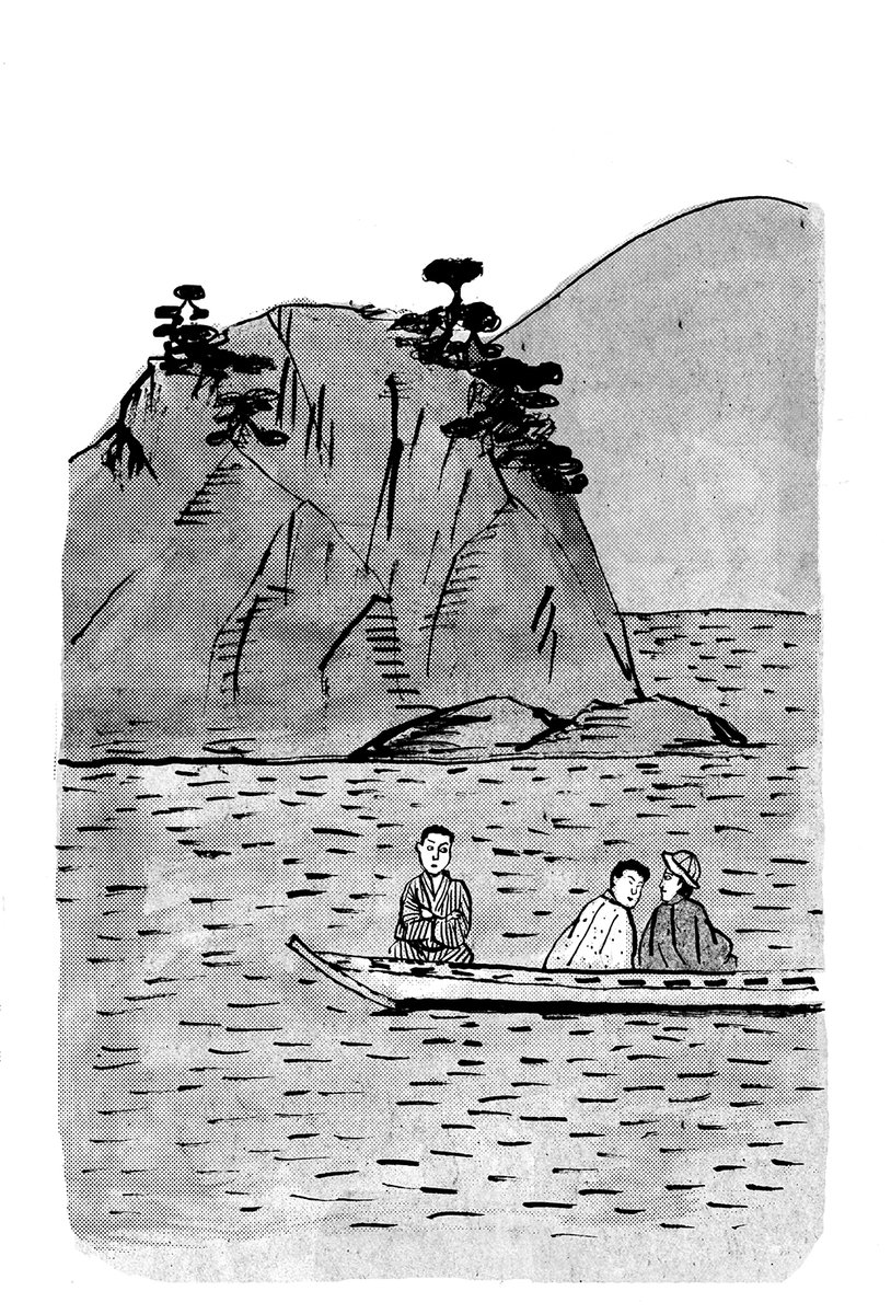 夏目漱石の「坊ちゃん」をテーマに描いた絵です。 