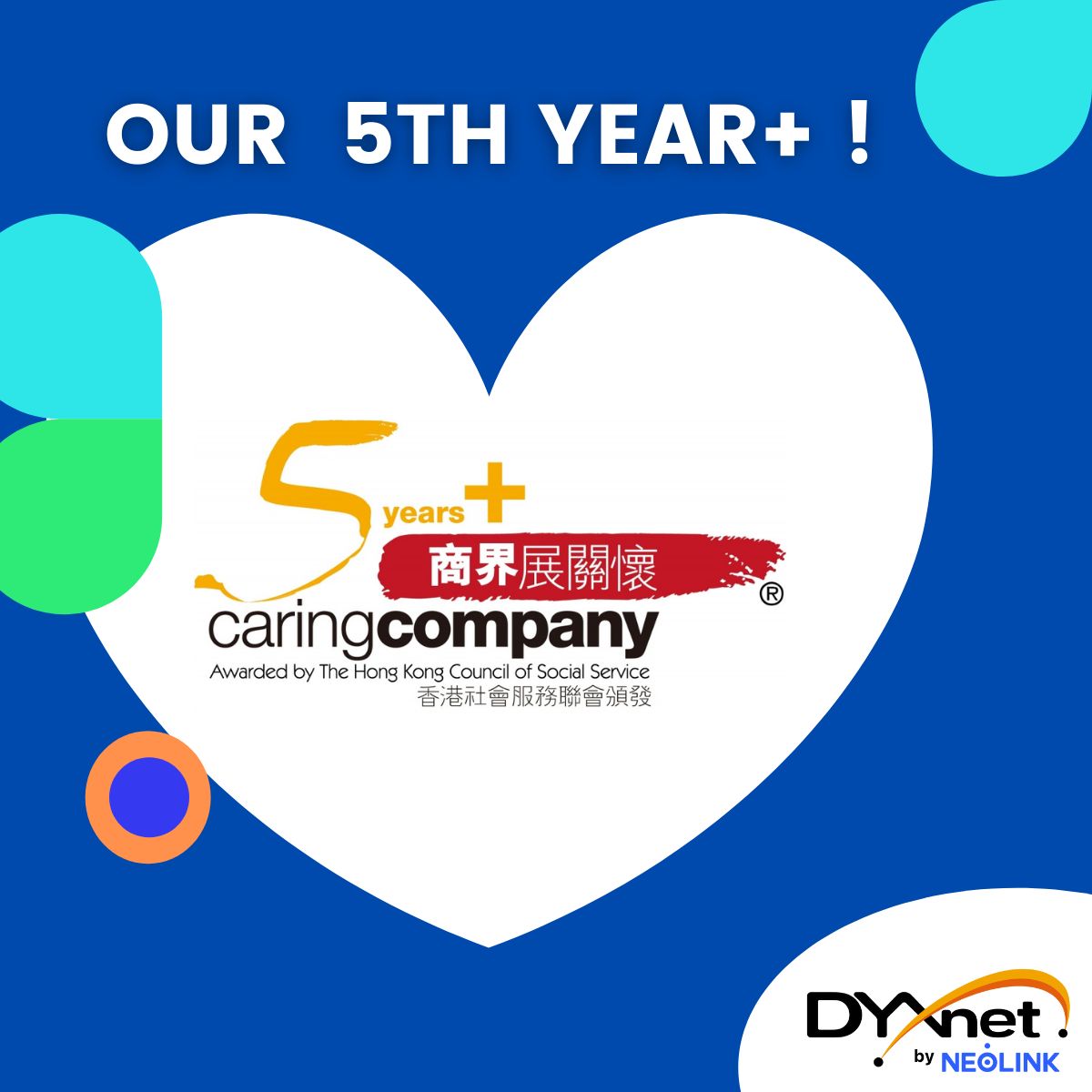 dyxnetgroup's tweet photo. We’re so pleased to announce the honor of receiving the “5 Years Plus Caring Company Logo” presented by HKCSS.
DYXnet will maintain our active participation in various social responsibilities events with an aim to promote corporate social responsibility awareness among our team. https://t.co/bBGlCJHWwz