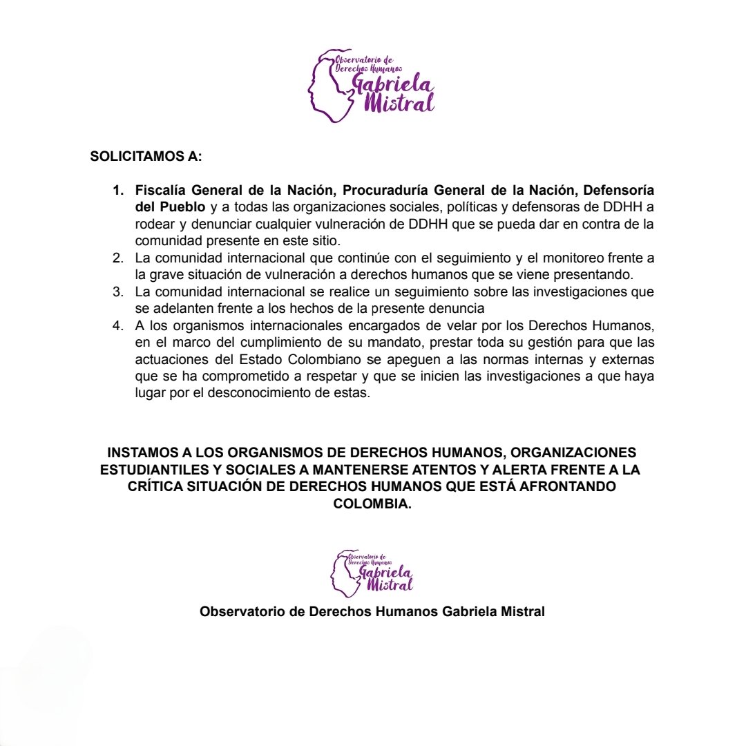 #DenunciaPublica
Frente a los hechos ocurridos los días 11 y 14 de Marzo del 2022 en la localidad de #Bosa, nos permitimos extender esta denuncia pública y solidarizarnos con el estudiantado del colegio Fernando Mazuera Villegas sede A.

#losniñosnosetocan
#lasniñasnosetocan