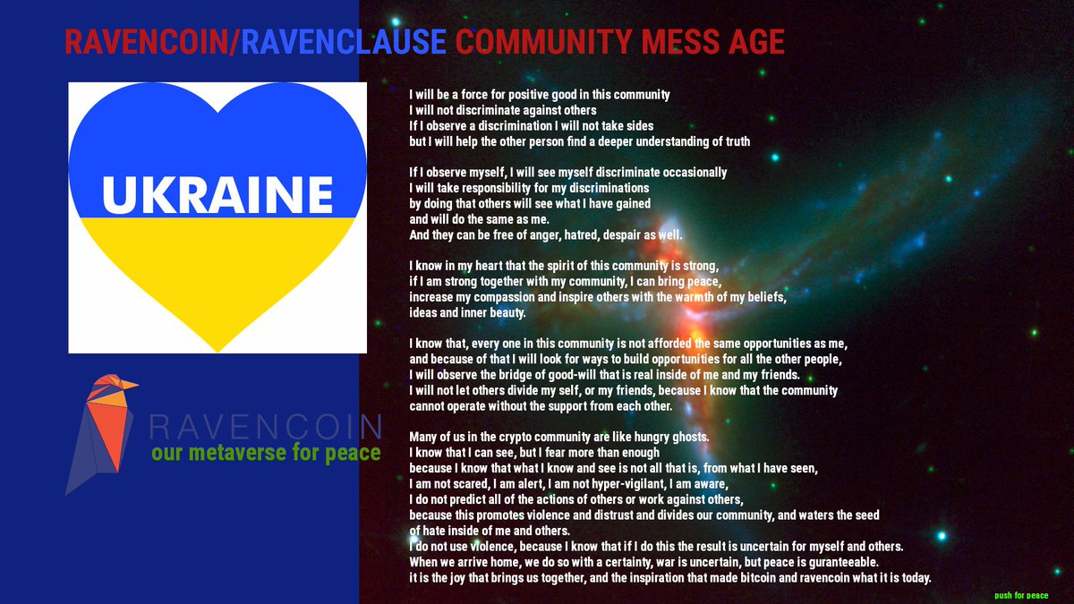 From our friends at Raven claws is an important community message for the Ravencoin community.

<a href="/rvnclause/">Ravenclause</a> 
#ravencoin
<a href="/ravencoin/">Project Raven 🦅/ RVN / Ravencoin</a>
#UkraineWar 
#Ukraine
#compassion
