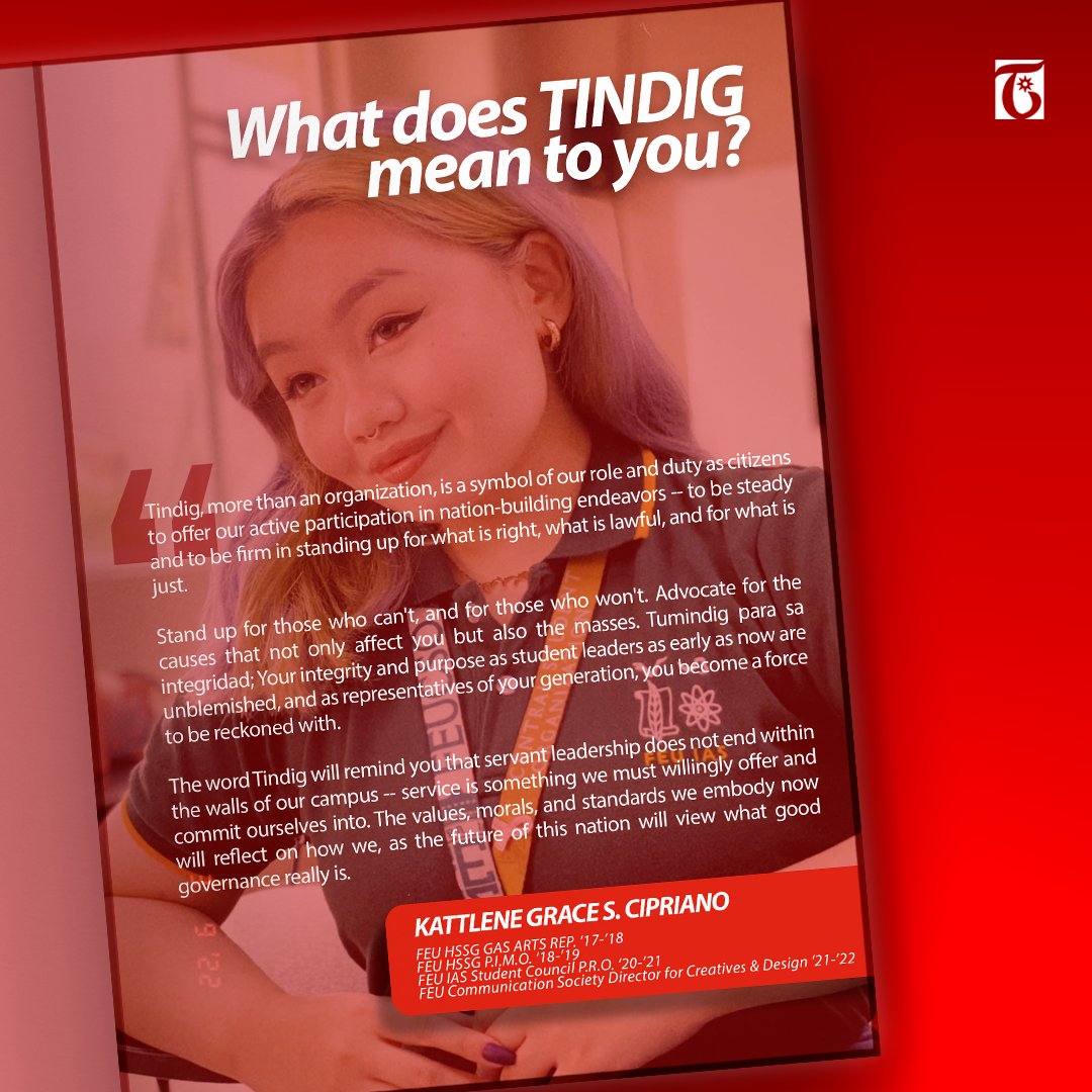 tindigfeushs's tweet photo. Kasama ang bawat Tamaraw, sabay-sabay tayong magbalik-tanaw sa nakaraang yugto ng paglilingkod ng Tindig Servant Leaders, at tunghayan ang legasiya ng mga henerasyon ng bawat lider na hanggang ngayon ay nananatiling matatag upang ipaglaban ang tama!

#TINDIGServantLeaders https://t.co/iMmvPqrpK6