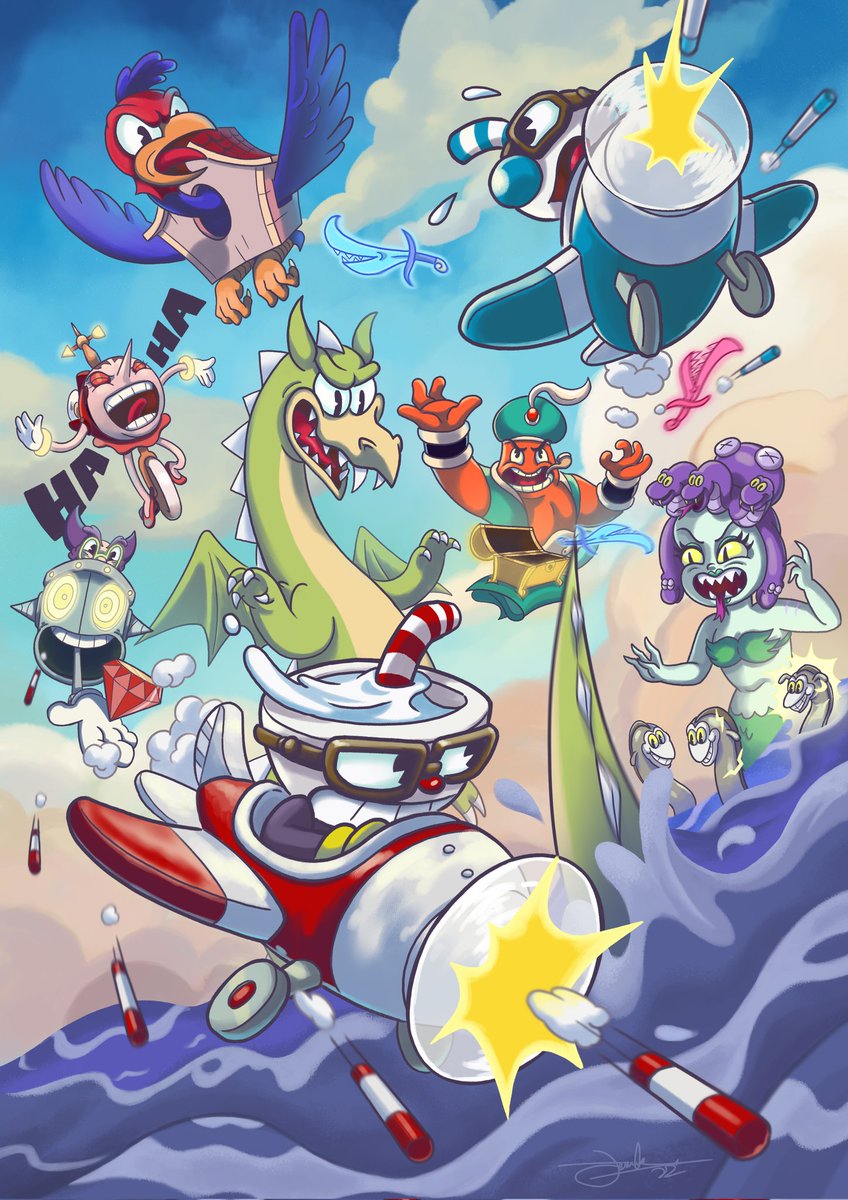 JenniferTehYL's tweet photo. Finished watching @CupheadShow and my #fanart piece. As a big fan of @StudioMDHR #Cuphead game, I was so excited when @netflix announced the animated series! Love every bit of its slapsticks and rubber hose animation work by @Lighthouse_STU, please let there be season 2! WALLOP! https://t.co/T1ltTQK5o3
