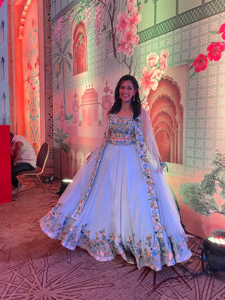 ADSINGHDESIGNS's tweet image. The gorgeous Piyaa in signature Ad Singh coutures Marine blue lehenga top with drape jacket! #adsingh #indianwedding #couture #designerlehenga #sangeetoutfit #bluelehenga