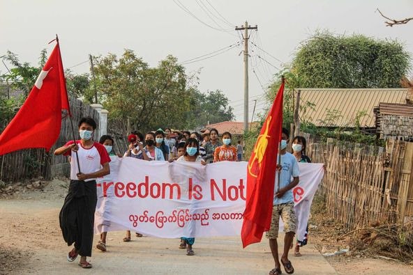 People from the northwestern part of Letpadaungtaung area marched on the road to protest against Fascist Army and demand over throw of military dictatorship on March 15.
#2022Mar15Coup #WhatsHappeningInMyanmar