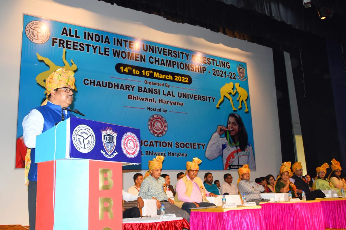 BRCMES's tweet photo. Formal Inauguration of All India Inter- University Freestyle Wrestling (Women) Championship was  held at BRCM Vidyagram Campus in Vivekananda Auditorium on 14 March 2022 at 3:00pm. https://t.co/yHG4QlAWbd
