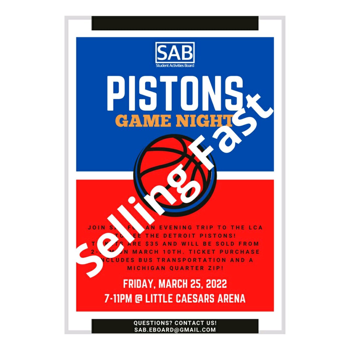 umd_sab's tweet photo. Pistons Game Night tickets will be on sale today Monday, 14th March from 1 to 4 PM and on Wednesday, 16th March and Thursday 17th March from 2 to 5 PM at Campus Involvement Hub near Cafeteria!! Grab your ticket, they are selling fast! https://t.co/dBkJDSVDJl