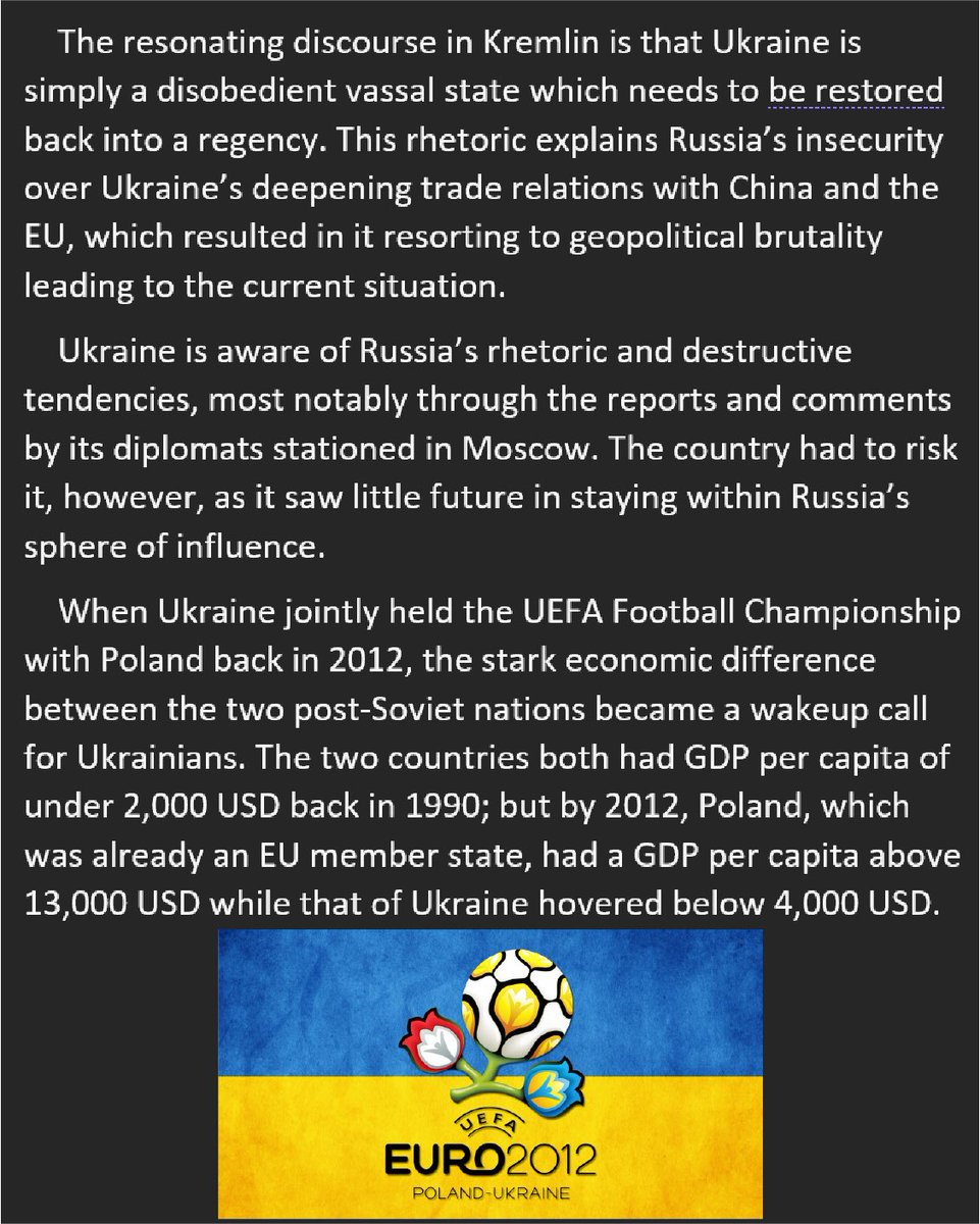 PeeposDaily's tweet photo. /1

『Euromaidan was in essence the direct result of Russia failing to reward a pro-Russia Ukraine economically while trying to strongarm the latter through punishment. But the Kremlin did not view it as such and decided to use war as an attempt to cripple Ukraine’s economy...』 https://t.co/dVckpt6nTB