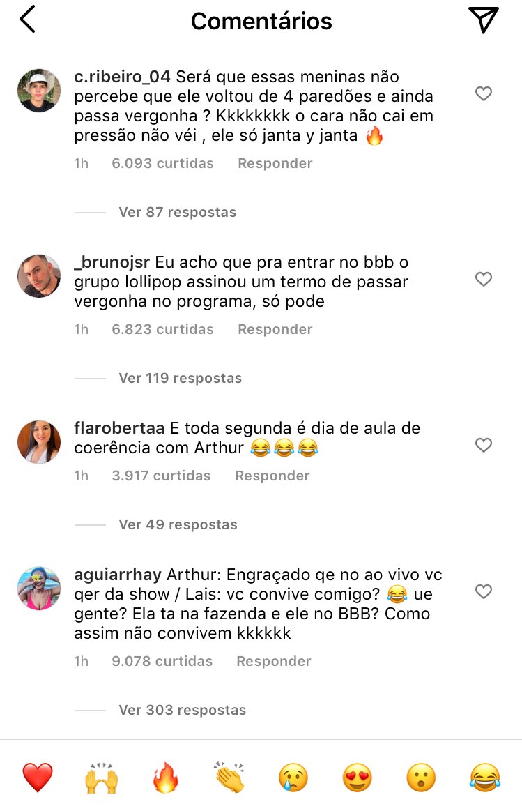 tuitamateusr's tweet photo. os comentários acima de 10 mil curtidas defendendo o arthur no choquei. arthur manipulou até o público, prendam esse homem, ser inteligente é CRIME! https://t.co/xX0JdPVg4D