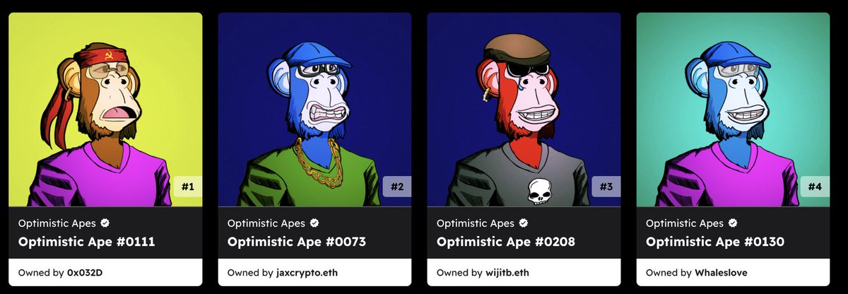 krscmax's tweet photo. You can now see your Ape Rarity on Quixotic! The top 4 most rare apes as of now are #0111, #0073, #0208, #0130, congrats to those 4 owners!

View by rarity: https://t.co/6ZwcDKVQR5

@OptimisticApes @optimismPBC @quixotic_io #optiapes #optipunks #eth  #NFT #NFTCommunity #L222 https://t.co/CZScHpLdKU