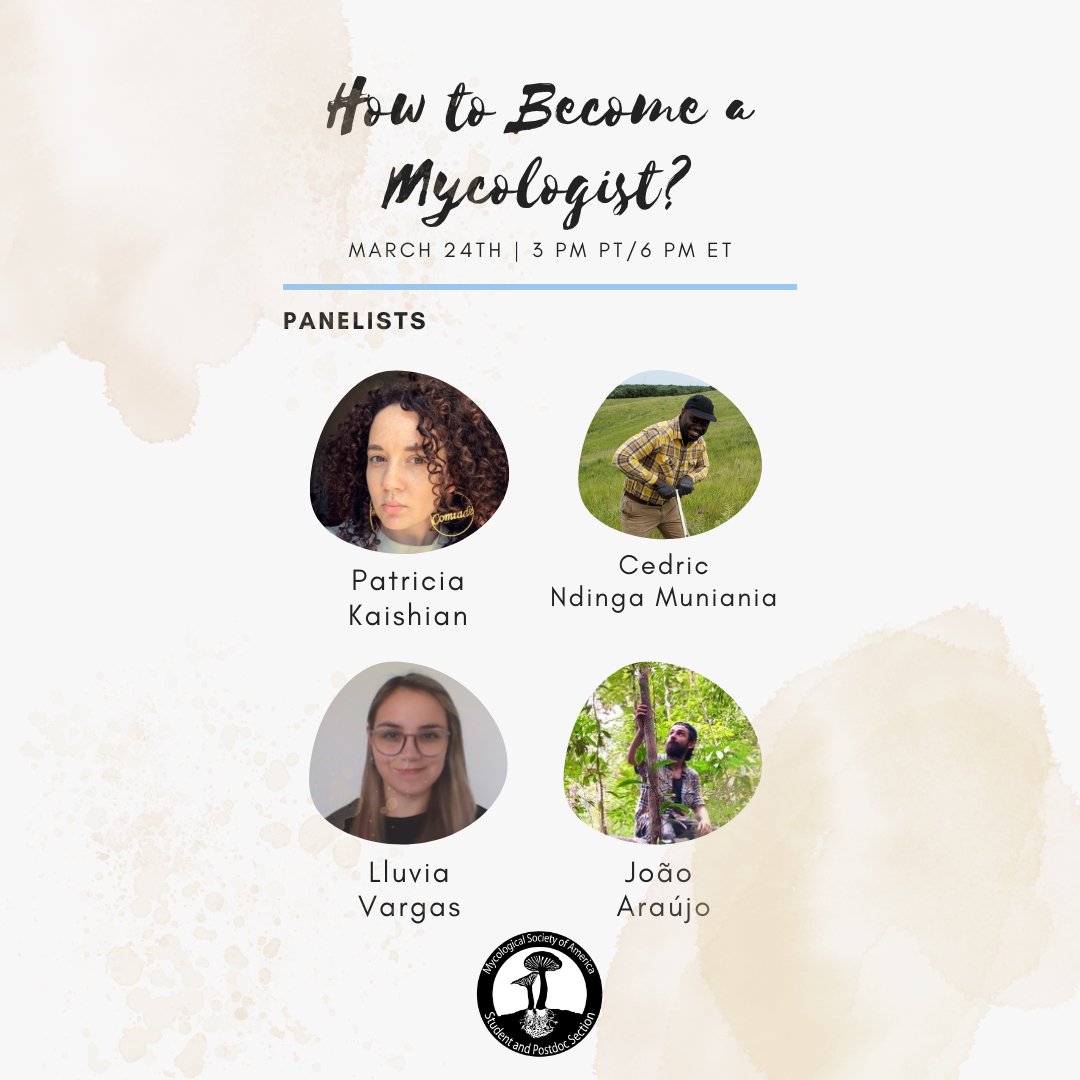 MSAStudents's tweet photo. Hello #mycofam!! 🍄We got another virual event ready for you! Join us on March 24th ,3pm PST/6pm EST for our "How to Become a Mycologist?" event where we will be speaking to four professionals about their experiences and how they got to where they are today!
DM for zoom link. https://t.co/FTM22aFMbU