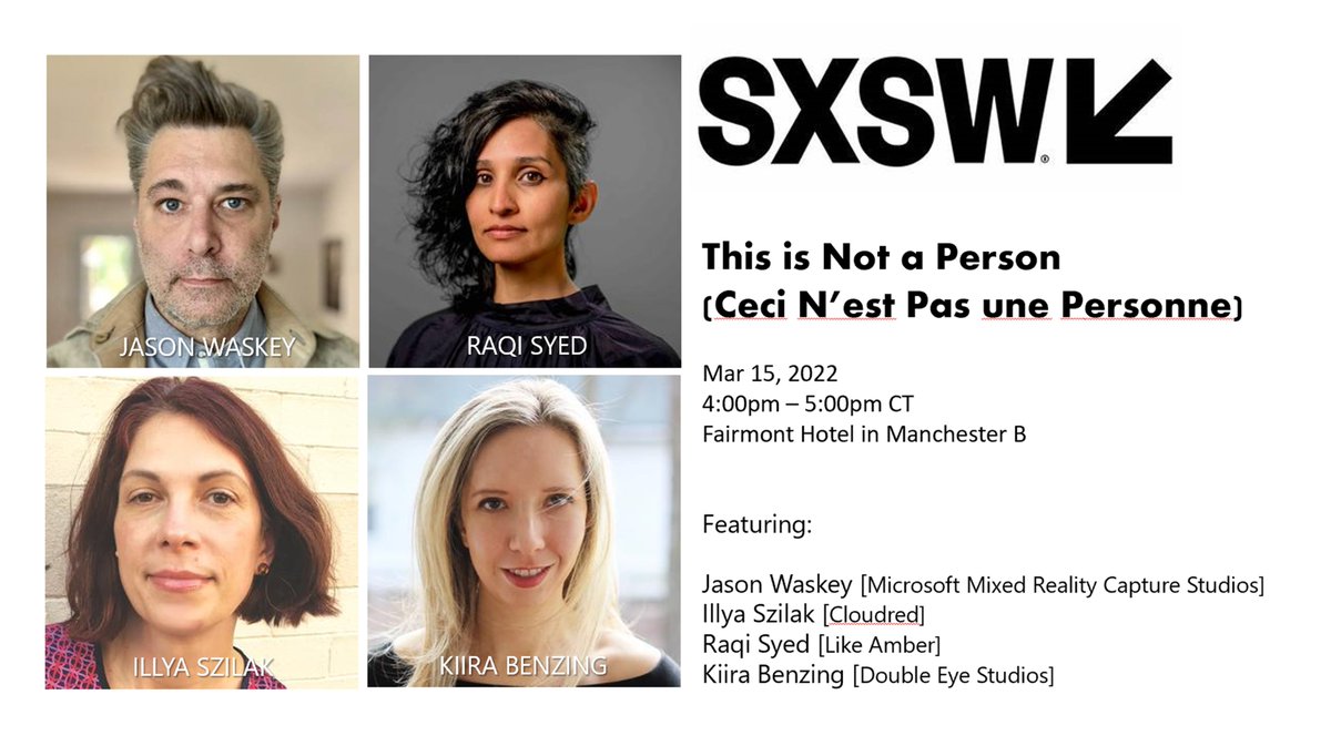 MSFTVolumetric's tweet photo. Tomorrow at #SWSW2022
Four award-winning creators will go deep into discussion around #avatars vs human #holograms. Please join this thought-provoking panel if you're there.
https://t.co/UtS7z8mmFa
@DoubleEyePro, @hydroxandhorlix, @atomicvacation, @jason_waskey
#volumetric https://t.co/LXBplD8ERC