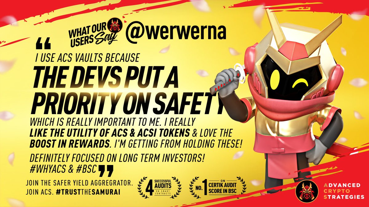 acryptosdao's tweet photo. Safety. Token utility. APY Boosts.
#WhatOurUsersSay
#WhyACS
$ACS #YieldOptimizer
$ACSI #DEX #BalancerV2 https://t.co/8obgVlzKDZ