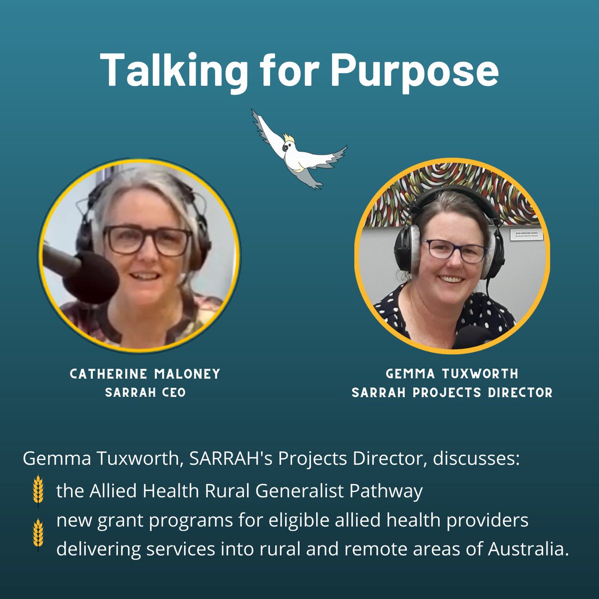 SARRAHealth's tweet photo. Talking for Purpose 
Listen to our last week's podcast here   https://t.co/zk1nsh7GRn
#alliedhealth #whereareyouheadedtoday #ruralgeneralist #talkingforpurpose https://t.co/2cLfESDRVl
