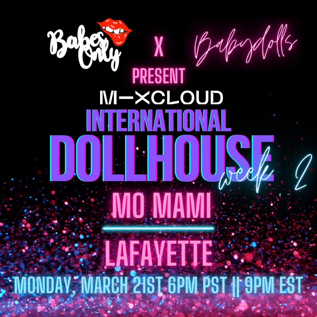 eviethecool's tweet photo. two more nights this month 🤩 dont miss @babesonlyfun x @dclbabydolls x @mixcloud INTERNATIONAL DOLLHOUSE. 💖

@MoMamiMusic 
@LafayetteBless 
allis
@SkyJetta 

graphics by @lyssin3d 💫 https://t.co/HyPTSeNzjk