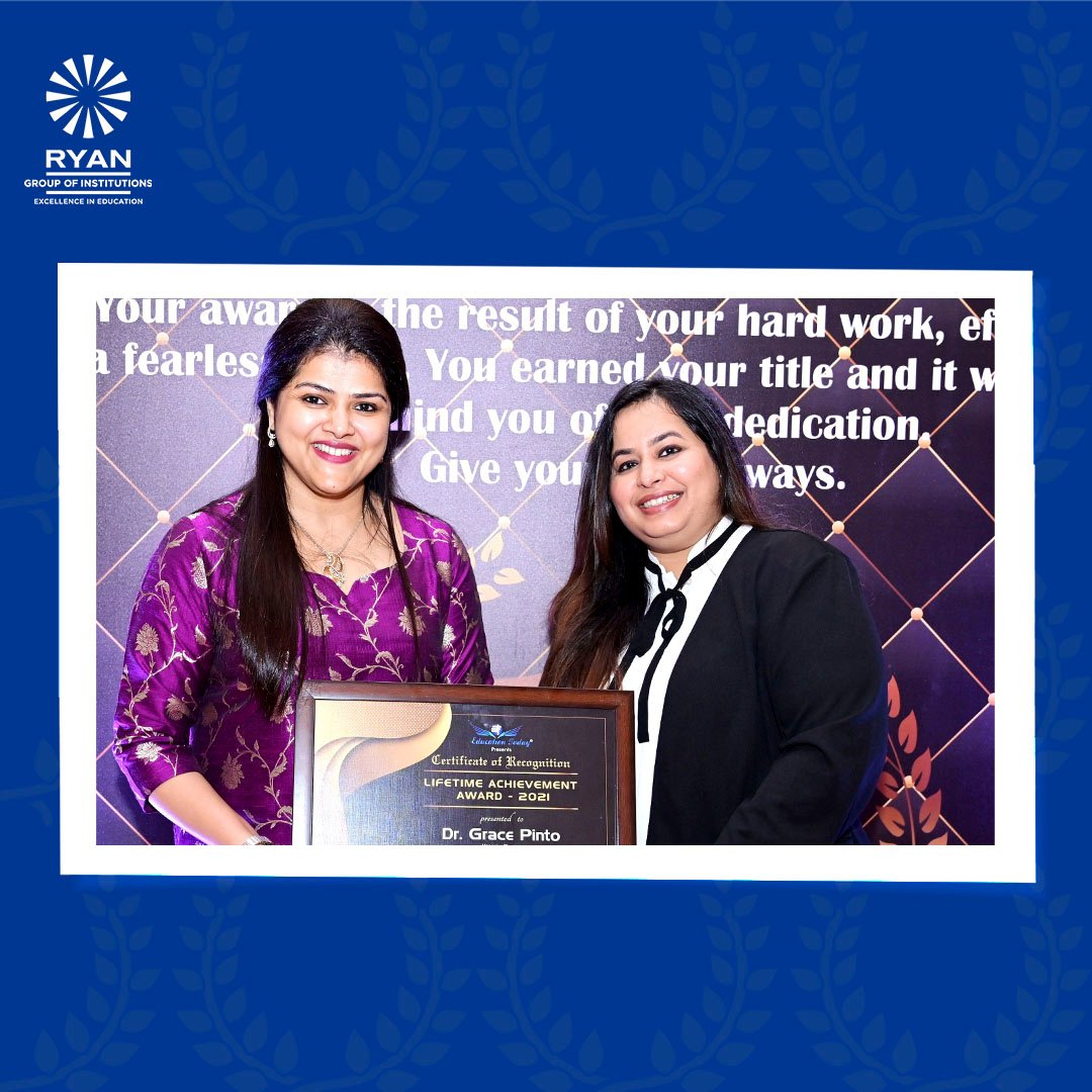 RyanIntlGrp's tweet photo. Lifetime Achievement Award, Recognizing Outstanding Leadership.
Dr. Grace Pinto, Managing Director, Ryan Group was conferred upon the prestigious ‘Lifetime Achievement Award 2022’. On behalf of Dr. Grace Pinto, Ms. Sonal Pinto, Director, Ryan Group received the award. #RyanGroup https://t.co/rMmkz4KaxC