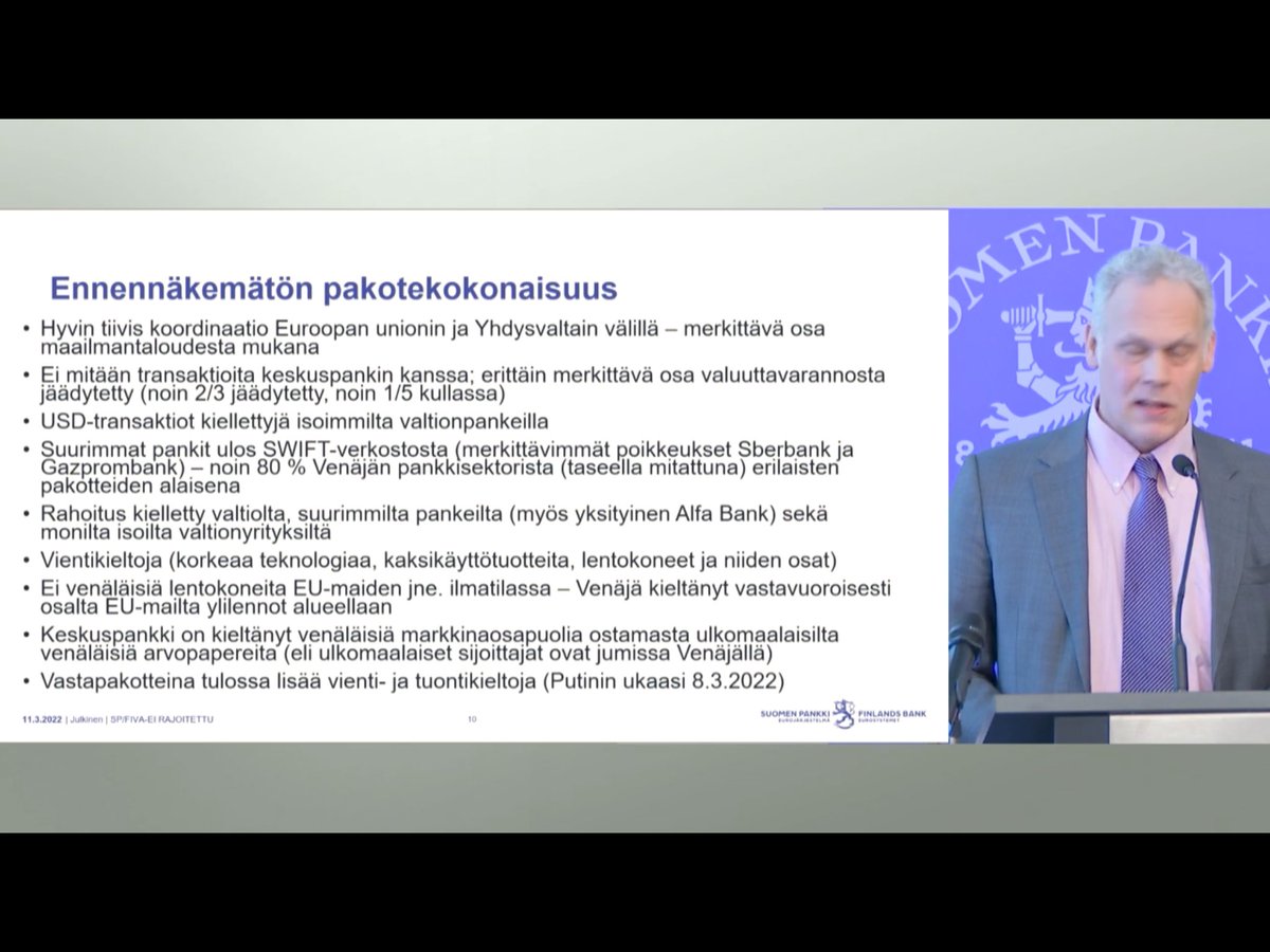 IikkaKorhonen's tweet photo. Suomen Pankin tiedotustilaisuus Venäjän hyökkäyssodan taloudellisista vaikutuksista YT:ssä. Vaikka ajan riento on raju, analyysi ei ole muutamassa päivässä vanhentunut.
@SuomenPankki @BOFITresearch 
https://t.co/RxhEIag9aq https://t.co/LxoPU03SVB