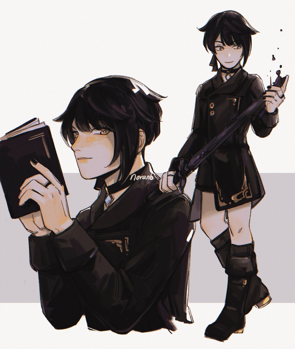 black hair xingqiu with a pinch of nier automata #genshinimpact