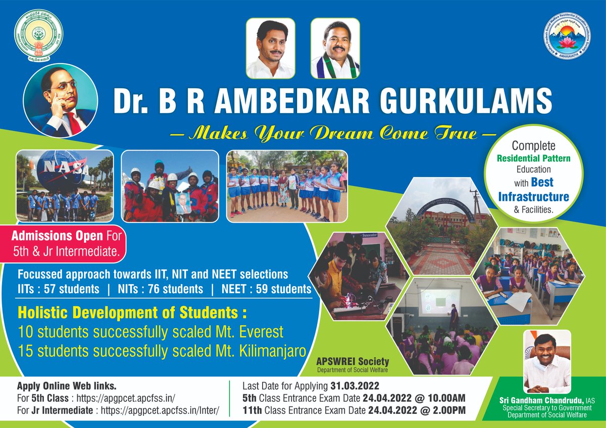 _Gurukulams's tweet photo. Dr. B R #Ambedkar #Gurukulams #MakesYourDreamComeTrue 

#Aspire to be an #student of #ours

#admissions #open for Class 5 and Junior Intermediate

Let us make it reach to the #aspiring #Students 
#SpreadTheWord 
@AndhraPradeshCM 
@ChandruduIAS 
@ysjagan
@IASassociation https://t.co/TkLrTJl9rw