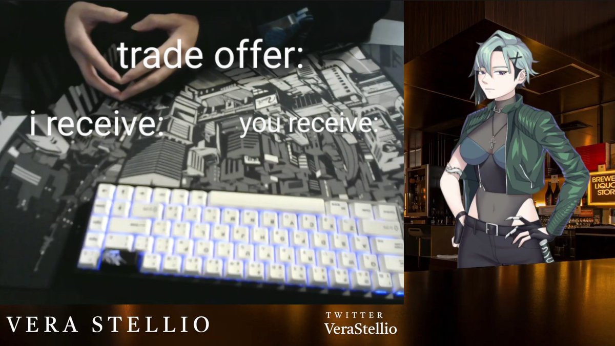 VeraStellio's tweet photo. ⚠️TRADE OFFER⚠️
You receive:
- Deadpan jokes. Silly lore. Maybe bad luck.
I receive:
- Your attention?

From this stream:
https://t.co/6CS43QJkrE
#Vtuber #VTuberUprising #VTuberEN #ENVtuber #ENVtubers https://t.co/F8dKZPm9JA