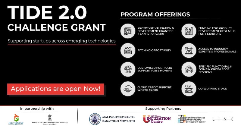IIMAVentures's tweet photo. Launching the Tide 2.0 Challenge Grant that supports startups across emerging technologies, in partnership with MeitY Startup Hub and Ministry of Electronics and Information Technology.
Become an Entrepreneur in Residence (EiR) and also receive a grant to develop your product.