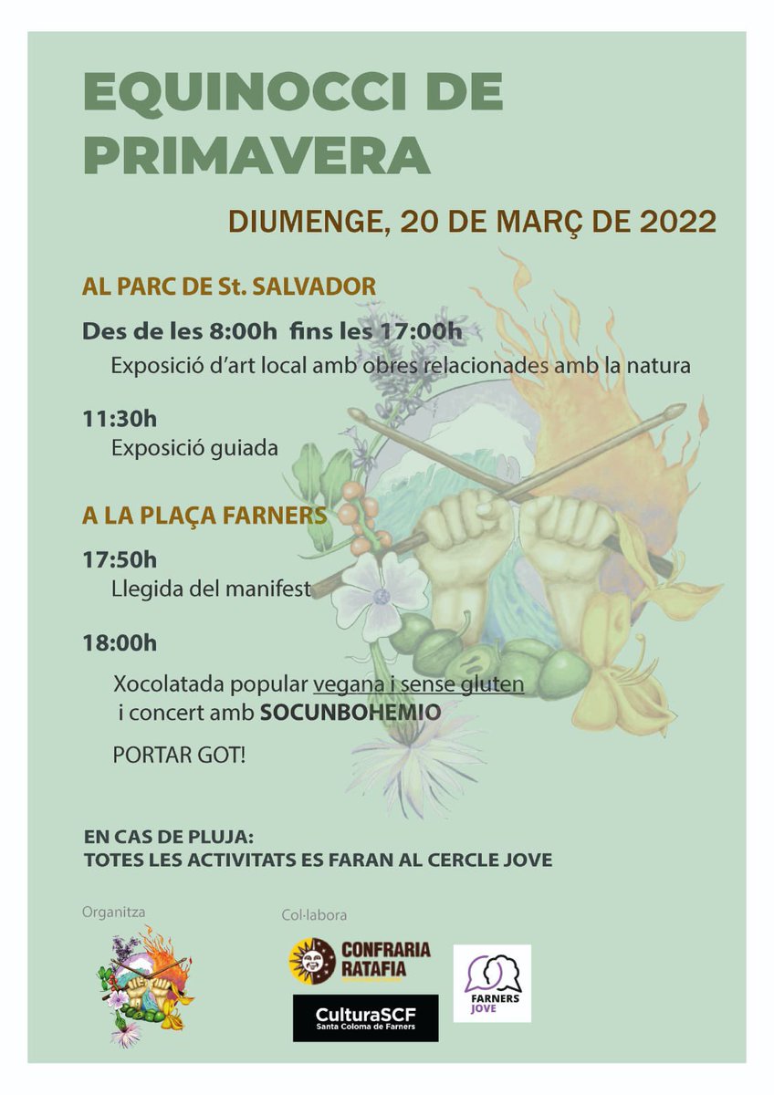Conf_Ratafia's tweet photo. Aquest cap de setmana la Confraria Jove festeja l’Equinocci de Primavera.

AVÍS: aquest és el cartell amb les activitats definitives. Al cartell unitari que ha fet @AjSCFarners @CulturaScf encara no estan actualitzades. https://t.co/0wTcmRkKuq