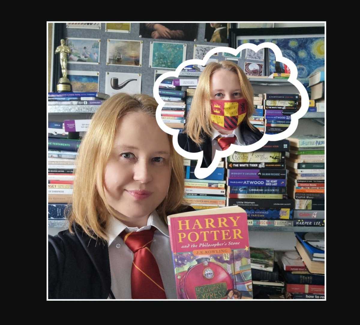LouiseOlivier's tweet photo. Today my ENGV111 Distance students celebrated Literature Day. They dressed up as their favourite literary character and read their favourite quotes from English novels ๐ #LiteratureDay #distancestudents #reading #literature #hermionegranger #harrypotter #ilovemyjob #myNWU https://t.co/j1osuRefpS