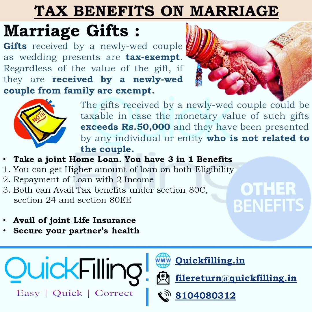 QuickFilling's tweet photo. Applicability of taxes on marriage Gift
#quickfilling #incometax @CAclubindia #taxsaving #taxbenefits https://t.co/K0fKfRqLsn