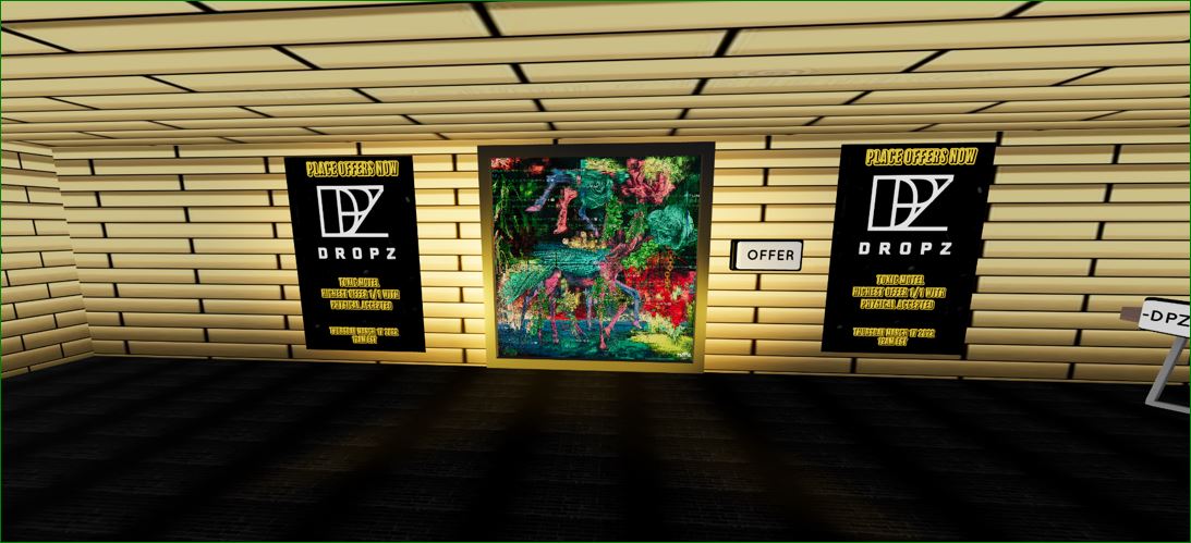 DPZCrypto's tweet photo. DPZ DROPZ is now accessible virtually in beta environment. Curated DROPZ and Exhibitions. 

https://t.co/lKMk59vEtO

Check it out to see the DPZ DROPZ of the week from @toxicmotel_  1/1 with a physical

#nft #nfts #dpzdropz #xtz https://t.co/JTIASbyEhF