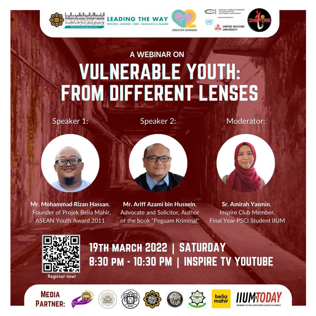 ALSA_IIUM's tweet photo. WEBINAR VULNERABLE YOUTH: FROM DIFFERENT LENSES‼️

💫Do you know how to approach vulnerable youths in a proper way?
💫Would you like to delve into the experiences of those who have handled this group of people?

Find out more about the topic in our webinar 🤩‼️ https://t.co/Qihuqmt6dk