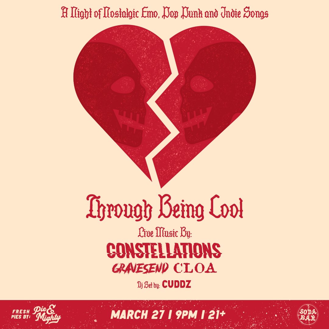 SodaBarSD's tweet image. 3/27 @ Soda Bar – Through Being Cool (@TBCsandiego) ft. @ConstellationAZ, @Gravesend_CA, CLOA, @DCuddz • 🎟: link.dice.fm/Zfeabbe8ced6