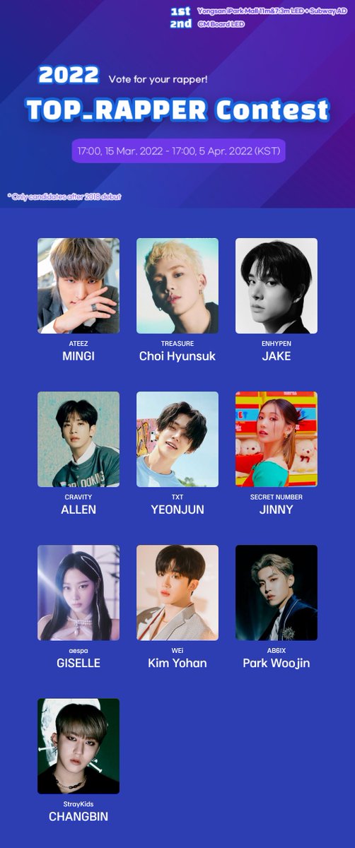 fanplus_app's tweet photo. 🎤#FanPlus 2022 TOP_RAPPER Contest🎤

🥇The Winner Gets
Yongsan 11m&amp;7.3m LED screens ➕Subway AD 🎁🎈

15 Mar 17:00 (KST) OPEN‼

🔗Vote link : https://t.co/bJOvj5A9sC https://t.co/homkVeRzD3