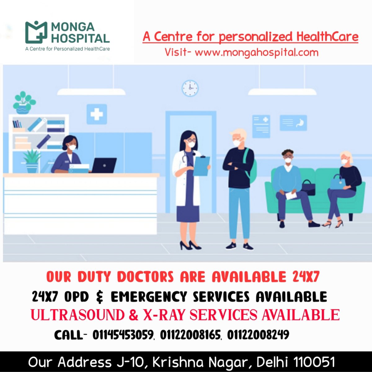 CentreMonga's tweet photo. Our Duty Doctors are always available 24x7 for you. Please Call on 01145453059 for further information. #MongaHospital #emergencyservices #OPD https://t.co/CUjrJZ3s5T