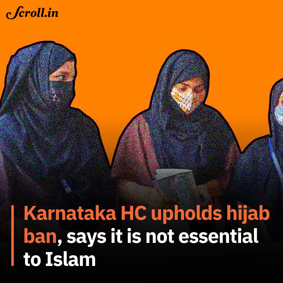 pujasinghbjp's tweet photo. #KarnatakaHighCourt dismissed all petitions challenging a ban on #Hijab in education institutions.
#HijabControversy #HijabRow #HijabBan @kajal_jaihind @KapilMishra_IND @neelakantha @iSinghApurva @apurvichandela @TajinderBagga @MeShubhankar @JagratiGupta3 @binu_menon https://t.co/jeM6p23TdA