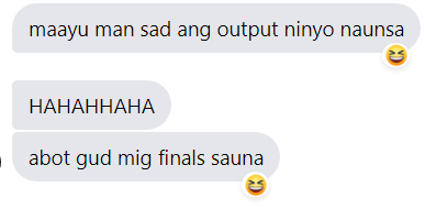 AcadLab's tweet photo. translation:
"ayos din naman yung output niyo ano ba HAHAHHAHA umabot pa nga kami ng final round noon"

#acadlabfeedback

context:
returning clients namin and the paper we did last year got them to the the finals round! [1/2] https://t.co/G5JrPQKQHI
