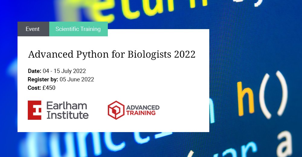 Earlham Institute (@earlhaminst) on Twitter photo TRAINING: Registration is open for our 2022 Advanced #Python course with <a href="/pythonforbiolog/">pythonforbiologists</a>. This advanced #workshop is ideal for researchers and technicians with a a basic knowledge of Python, wanting to develop bigger or more complicated programs
➡ okt.to/TvSoWs TRAINING: Registration is open for our 2022 Advanced #Python course with <a href="/pythonforbiolog/">pythonforbiologists</a>. This advanced #workshop is ideal for researchers and technicians with a a basic knowledge of Python, wanting to develop bigger or more complicated programs
➡ okt.to/TvSoWs