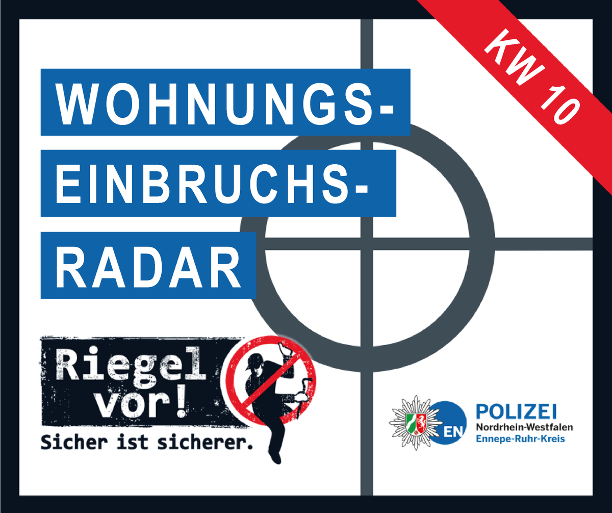 #Wohnungseinbruchsradar KW 10 🔎

Vom 04. - 10.03.2022 wurden 7️⃣ Wohnungseinbrüche gemeldet:

🎯 1 x in #Schwelm
🎯 1 x in #Gevelsberg
🎯 1 x in #Herdecke
🎯 3 x in #Hattingen
🎯 1 x in #Ennepetal

Link zur Übersichtskarte: fcld.ly/litqbwt

Ihre #PolizeiEN #Riegelvor