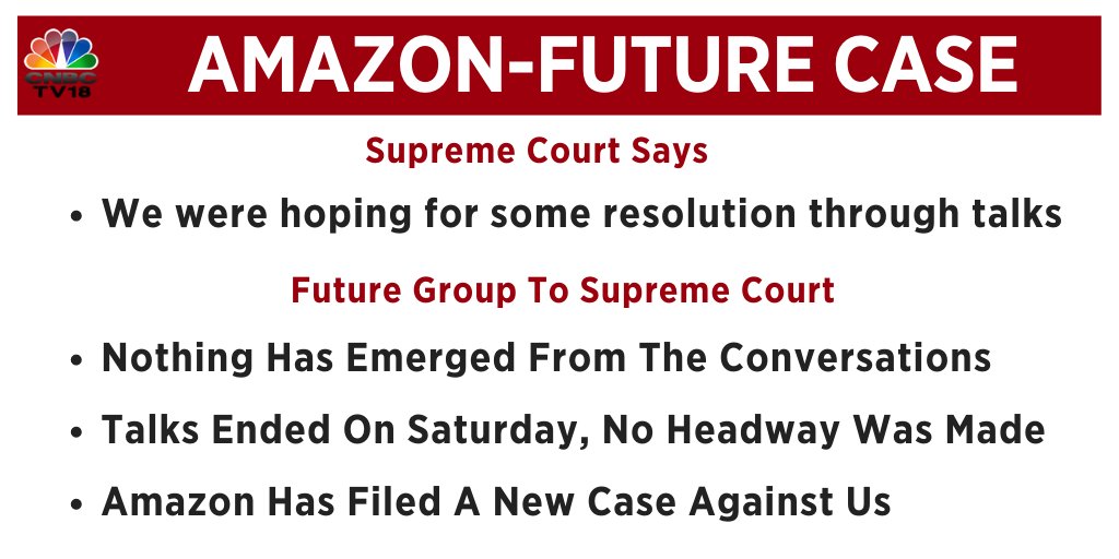 CNBCTV18Live's tweet photo. #CourtCorner | #Amazon-#Future Case
We were hoping for some resolution through talks, how could such a transfer have taken place, SC says
Find out more below👇
#AmazonFuture https://t.co/bdIVaOj4QO