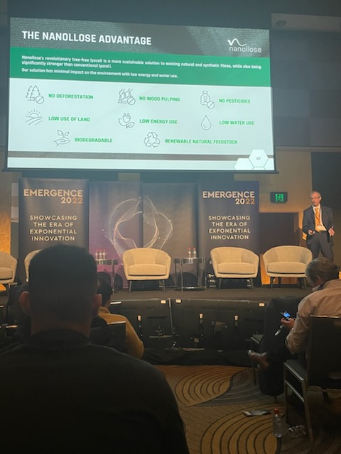 nanollose's tweet photo. Our Executive Chairman Wayne Best at the @Nanollose booth at #Emergence2020 in Sydney last week, and addressing the conference about the Company’s progress following the successful completion of first pilot scale spin of a #Nullarbor #lyocell #fibre last month. #NC6 #ASX https://t.co/w0hlgcaSgG