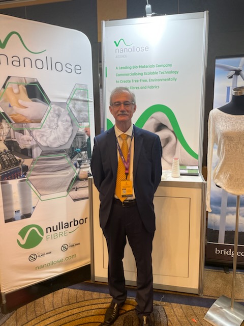nanollose's tweet photo. Our Executive Chairman Wayne Best at the @Nanollose booth at #Emergence2020 in Sydney last week, and addressing the conference about the Company’s progress following the successful completion of first pilot scale spin of a #Nullarbor #lyocell #fibre last month. #NC6 #ASX https://t.co/w0hlgcaSgG